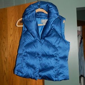 Ann Taylor Blue Down/Feather Zip/Snap Vest